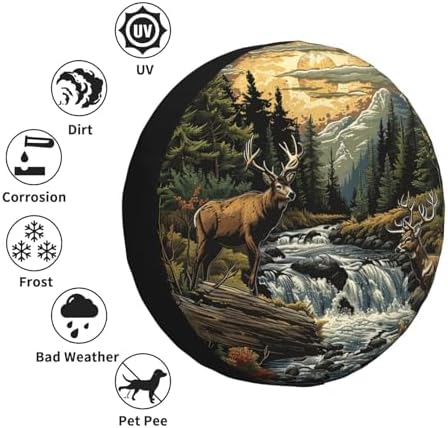 Landscape and Deer Spare Tire Cover Wheel Protectors Weatherproof Deer Pattern - Image 5