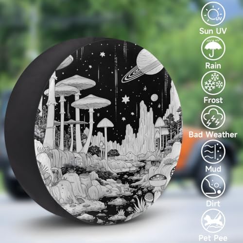 Rv Spare Tire Cover Wheel Mushroom Moon Galaxy Tire Covers Wheel Protectors - Image 3