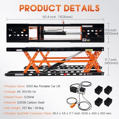 SPECRAFT Orange 5000LBS Portable Hydraulic Car Lift, Home Garage - Image 2