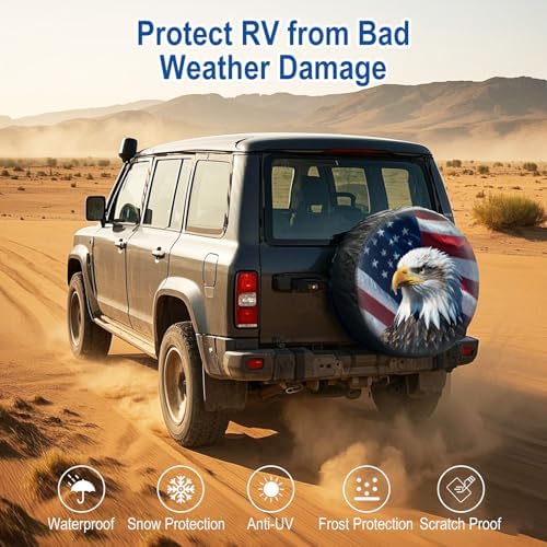 RV Spare Tire Cover 15in with American Eagle USA Flag Universal Fit - Image 4