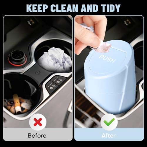 Car Trash Can Bin with Lid-2 Packs Car Garbage Can Cup Holder-Light Blue Mini - Image 2