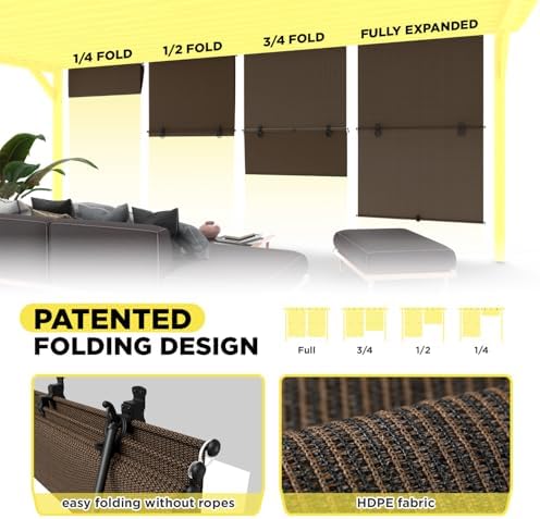 Outdoor Roller Shade 4'W x 12.5'H Cordless Shades Roll Up, Folding Exterior - Image 2