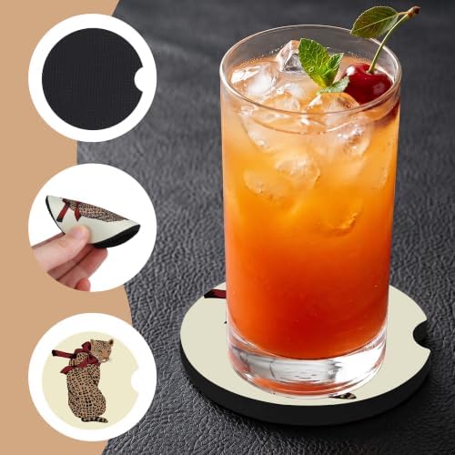 Red Bow Leopard Car Coasters for Cup Holders, Auto Drink Coaster for Women - Image 3