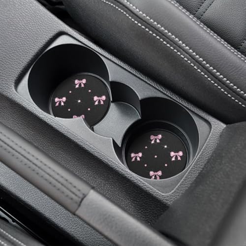 2PCS Car Coasters Rhinestone Bow Cup Holder Pad Anti-Slip Pink - Image 6