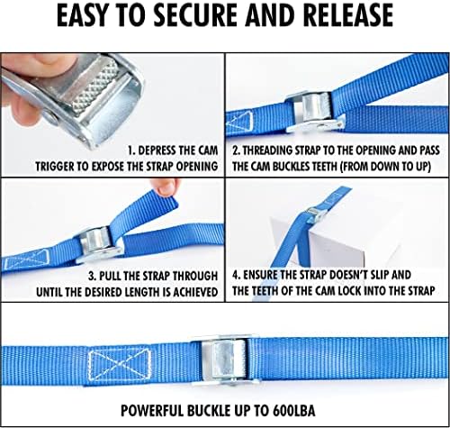 Cartman 1" x 12 ft Lashing Straps, 6 Pack, 600 lb Break Strength - Image 4