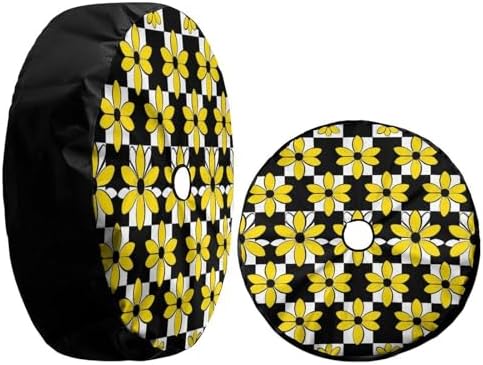 Yellow Flowers Checkered Spare Tire Cover - Image 3