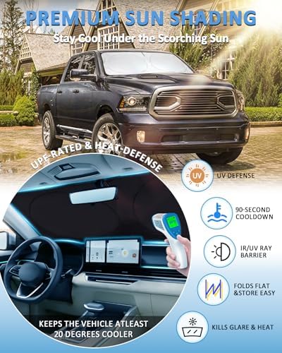 Windshield Sun Shade for 2011-2025 2026 Dodge RAM 1500 Accessories CrewCab - Image 2