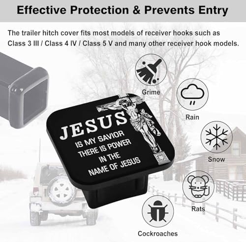 Swono Tow Hitch Covers He is My Savior Black Pattern 2 inch Rubber Hitch Inserts - Image 3