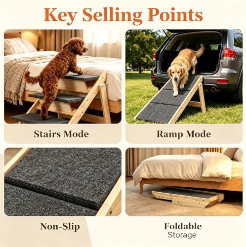 Foldable Dog Stairs for Bed, 3-Step 2-in-1 Dog Steps & Ramp for High Bed Couch - Image 3