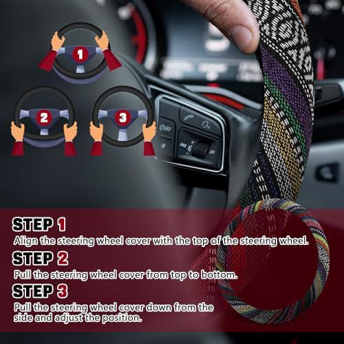 Boho Steering Wheel Cover, 14.5-15" Anti-Slip Flax - Image 6