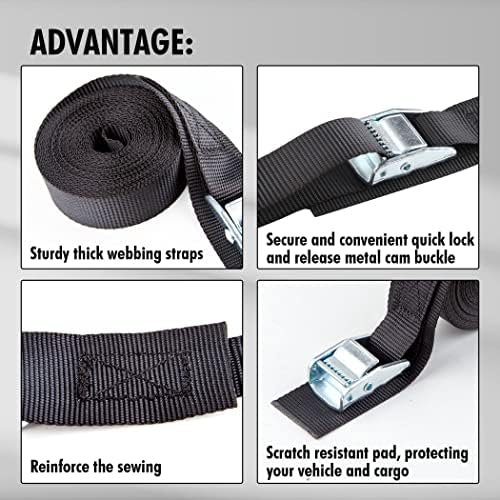 Cartman 1" x 15 ft Cam Buckle Straps, 4 Pack, 600 lb Break Strength - Image 5