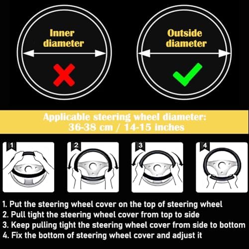 Elastic Steering Wheel Cover Black and White Universal 14-15 inch - Image 6