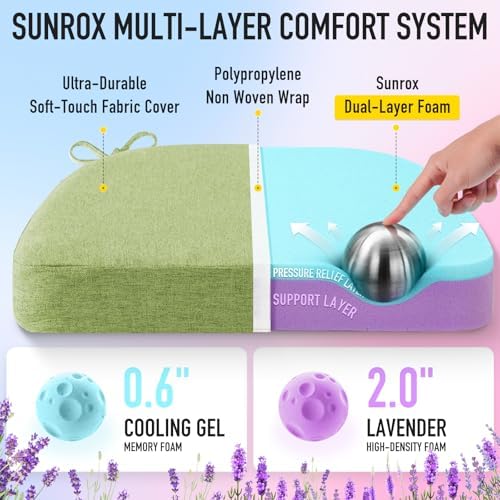 SUNROX Cooling Gel Memory Foam Chair Cushions, 2.6" Thick U-Shaped Dual-Layer - Image 2