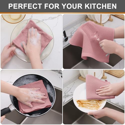 Kitinjoy 100% Cotton Waffle 6-Pack Kitchen Towels, Dried Roses - Image 4