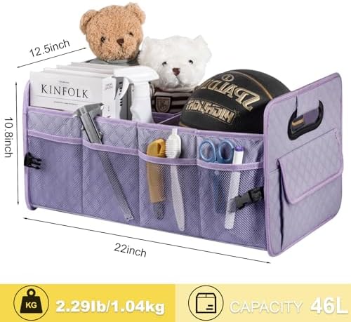 Car Trunk Organizer for SUV, Collapsible Car Storage Organizer Light Purple - Image 7