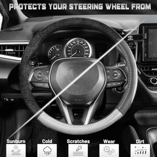 SEG Direct Car Steering Wheel Cover 15.5"-16" Silver Carbon Fiber Pattern - Image 4