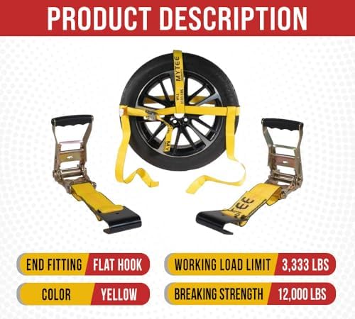 Mytee Products 2" x 120" Yellow Side Mount Wheel Tie Down Strap - Image 2