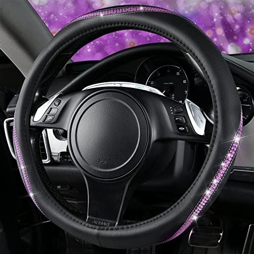CAR PASS Bling Diamond Black Leather Steering Wheel Cover, Studded Crystal - Image 2