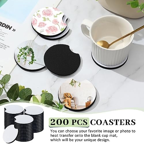 Sliner 200 Pcs Sublimation Blank Car Coasters Bulk, 2.75 Inch - Image 2