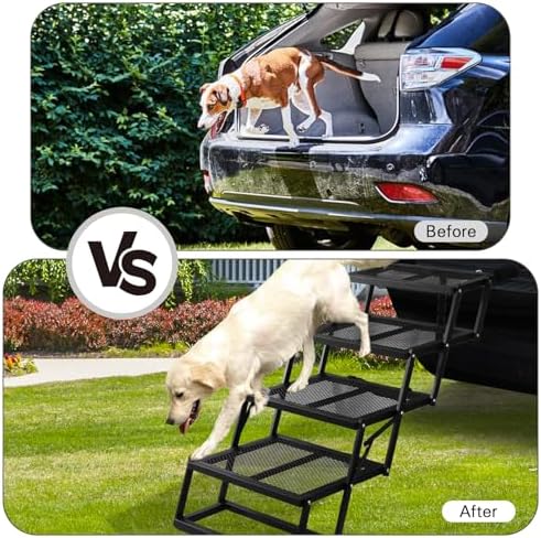 DGSL Folding Dog Stairs for Car, Mesh 16.9" Wide 4-Step Non-Slip Pet Steps - Image 6