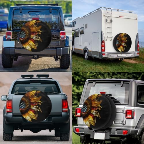 Spare Tire Cover for RV Trailer, Sunflowers American Flag Waterproof Sun - Image 6