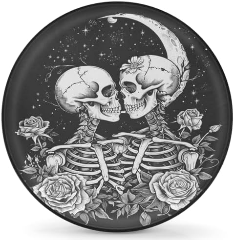 Rv Spare Tire Cover Wheel Halloween Skull Rose Skeletal Tire Covers Wheel by FengQuGou