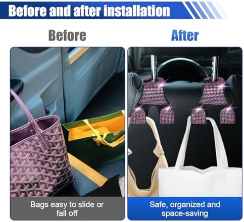 LAINLOY 2PCS Car Seat Headrest Hooks, Shiny Crystal Hanger Holder, Backseat - Image 5