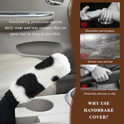 Cow Print Car Handbrake Cover, Cute Cow Print Anti-Slip Plush Handbrake - Image 5