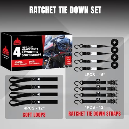 Jack Boss Ratchet Tie Down Straps Set, 1500 lbs Break Strength, Fits - Image 4