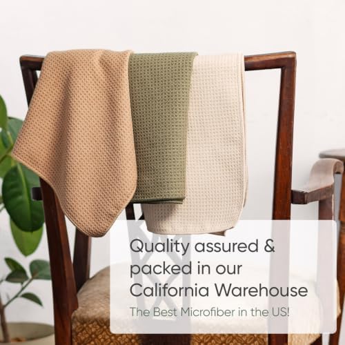 Kitchen Towels, Waffle Weave Microfiber, Sand Olive Tan, 6 Pack - Image 6