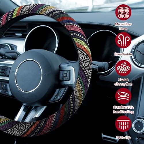 Boho Steering Wheel Cover, 14.5-15" Anti-Slip Flax - Image 4