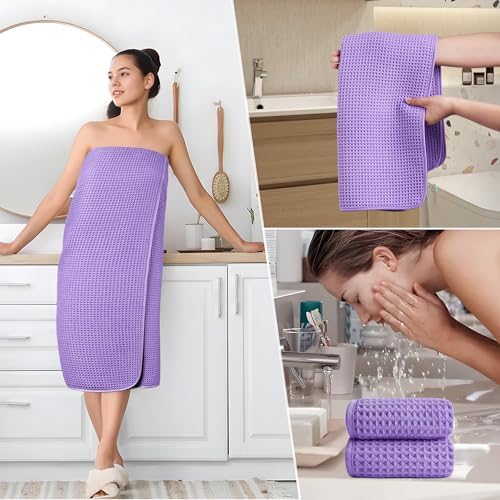 POLYTE 430 GSM Poly Blend Microfiber Quick Dry Waffle Bath Towel Set of 6 - Image 5