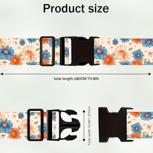 2PC, Floral Luggage Strap 1.97 x 70.87 inch Blue and Orange Wildflower Pattern - Image 5