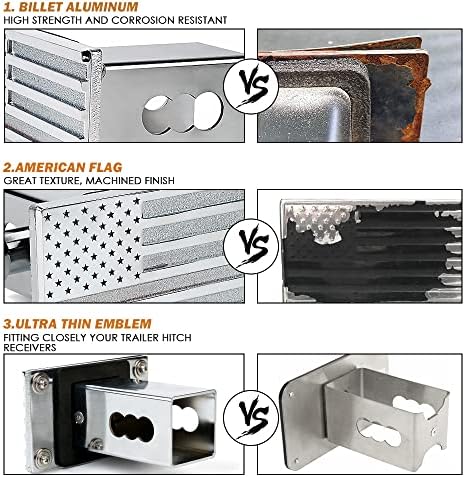 Xprite Aluminum 2" Trailer Tow Hitch Cover, Heavy Duty U.S. Flag Metal Emblem - Image 4