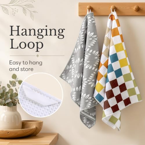 Homaxy Large Waffle Weave Kitchen Towels 2 Pack, Geo Check - Image 5