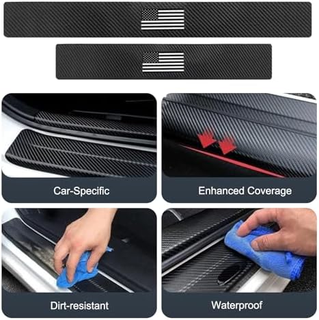 4 PCS Car Door Sill Protector, Carbon Fiber American Flag Threshold Guard Strip - Image 6