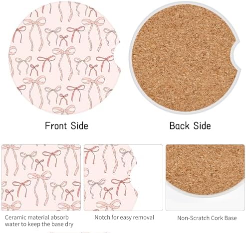 Cute Bowknot Car Coasters, Absorbent 2 Pack - Image 3