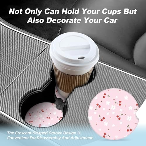 Pink Cherry Car Coasters for Cup Holders, 2 Pack Car Cup Holder Coasters for Car - Image 7