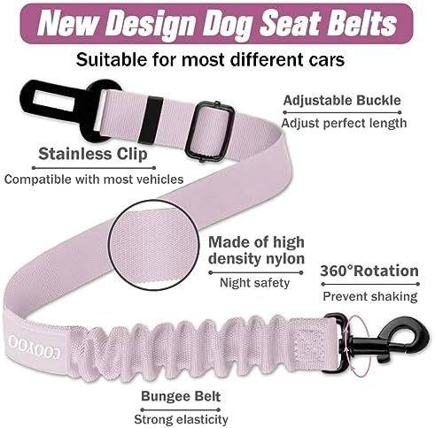 COOYOO Dog Seat Belt, 3 Piece Set Retractable Dog Car Adjustable Seatbelts - Image 3