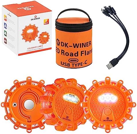 3 Pack LED Road Flares, Type-C Rechargeable Magnetic Safety Kit by DK-WINER