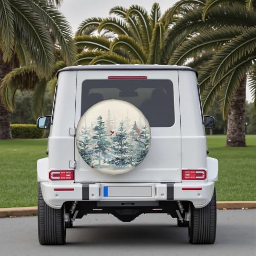 Winter Teal Blue Pine Tree Spare Tire Cover Red Bird Decor Waterproof Wheel - Image 7