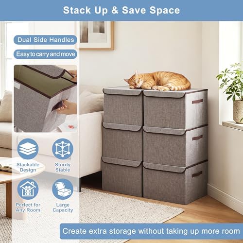 Bagnizer Large 22 Quart Linen Fabric Foldable Storage Bin Cube Organizer Basket - Image 5