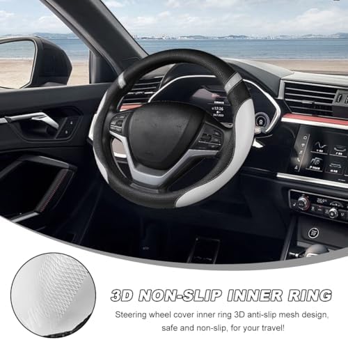Car Steering Wheel Cover, 15 Inch Premium Leather Breathable Non-Slip Wheels - Image 4
