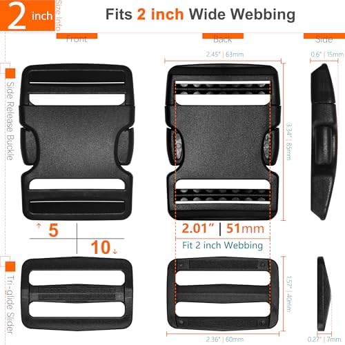HISUNTEC 2 inch Straps Buckles Set: Nylon Webbing Strap 6 yard, Side Release - Image 2