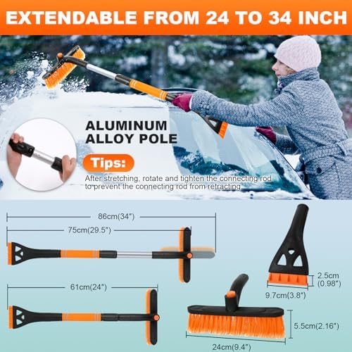 34" Extendable Ice Scrapers for Car Windshield 2-in-1 Snow Brush for Car Snow - Image 5