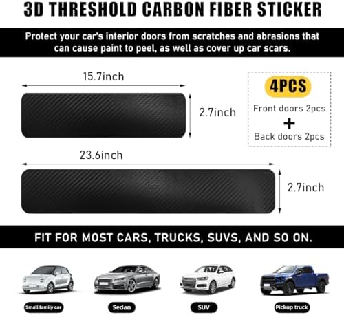 Ohleats 4 PCS Car Door Sill Protectors, Anti Scratch Carbon Fiber Auto - Image 2