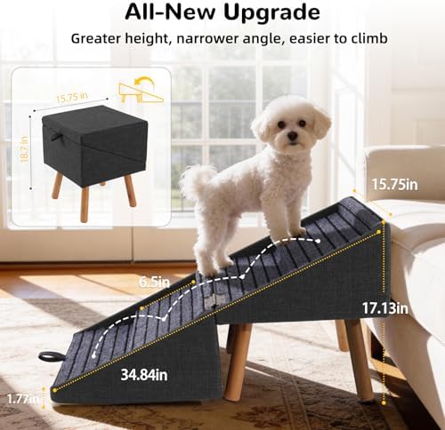 17.13" H Dog Ramp for Couch, 2-in-1 Pet Stairs & Ottoman - Image 2