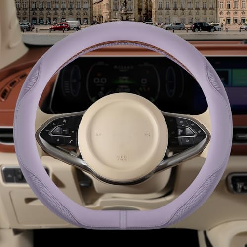 Nappa Leather Purple D Shaped Steering Wheel Cover 15 inch by Binsheo