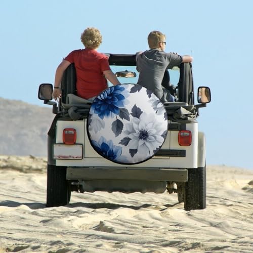 Camping Spare Tire Cover Blue and Grey Dahlia Flower Wheel Tire Covers - Image 6