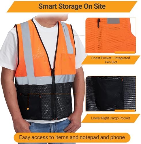 AYKRM 2 Pocket Mesh High Visibility Reflective Safety Vest - Image 4